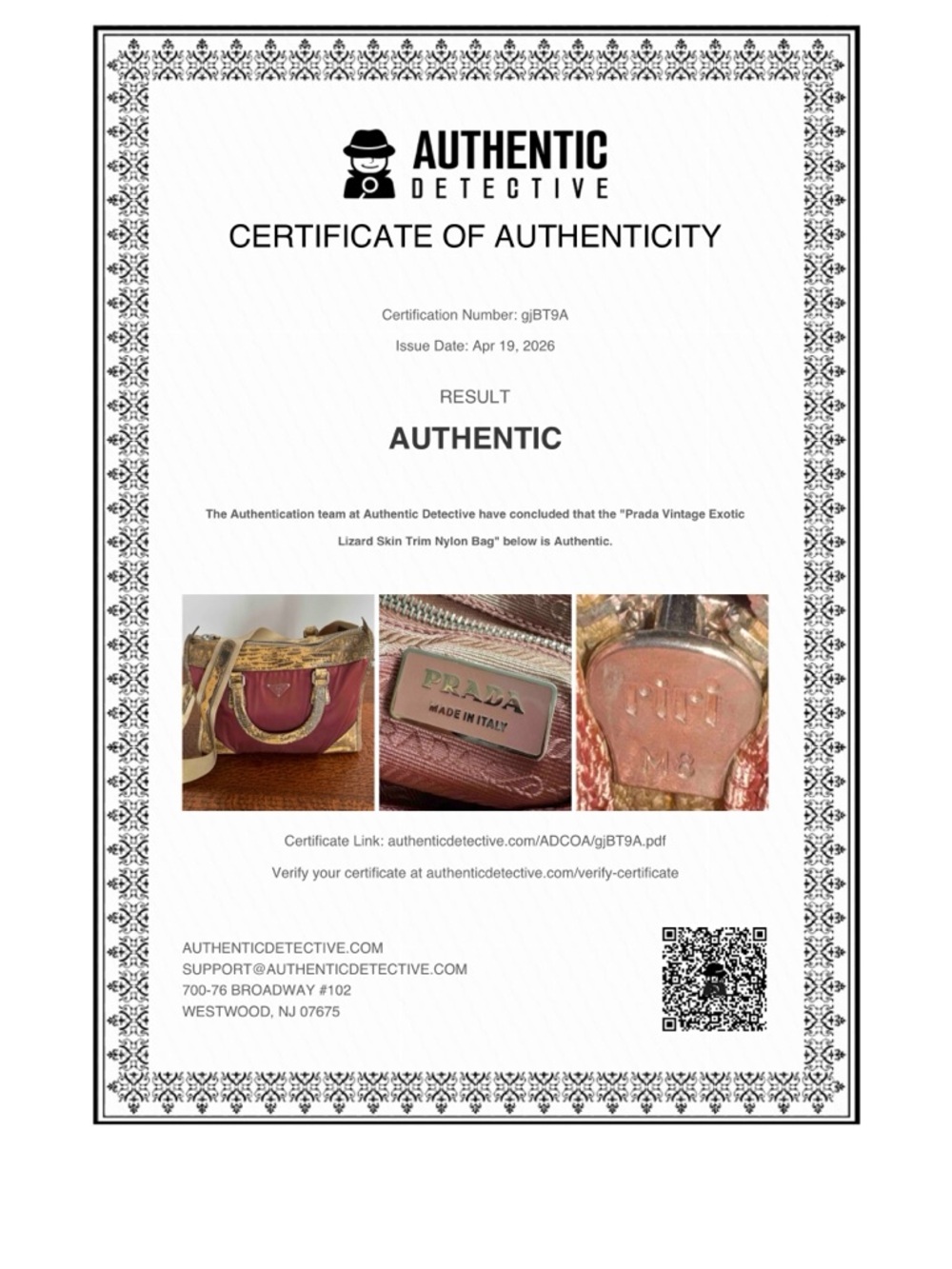 Prada Tessuto Ouverture Burgundy Nylon Lizard Leather Satchel/Shoulder Bag w/COA - Picture 12 of 12